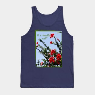 beautiful world with hibiscus tree on the blue sky into vintage frame Tank Top